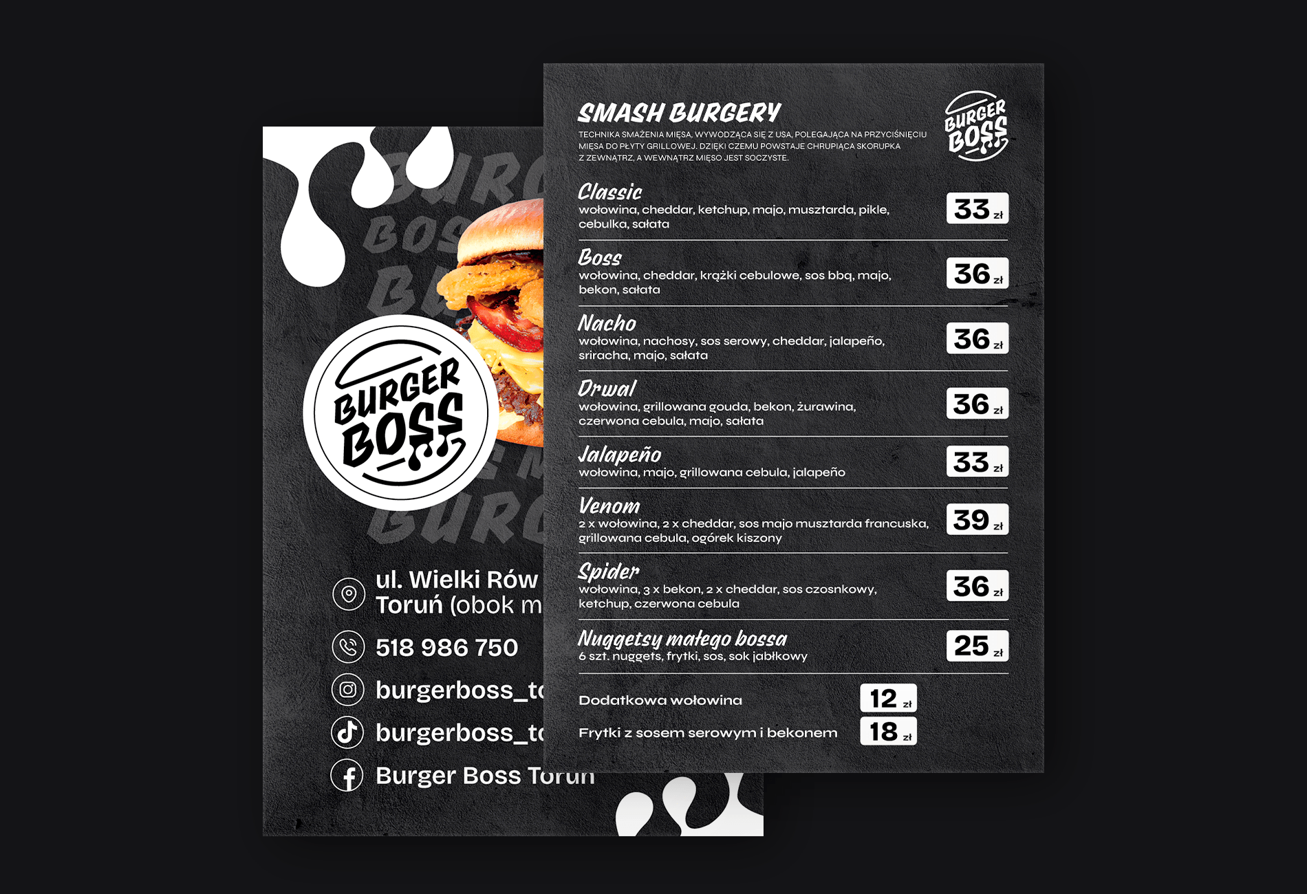 Burger Boss menu grafika burgerownia